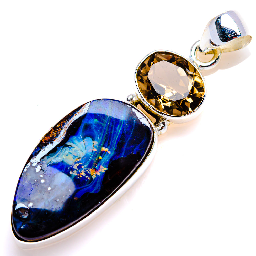 Australian Boulder Opal, Smoky Quartz Pendant 2" (925 Sterling Silver) PD38111