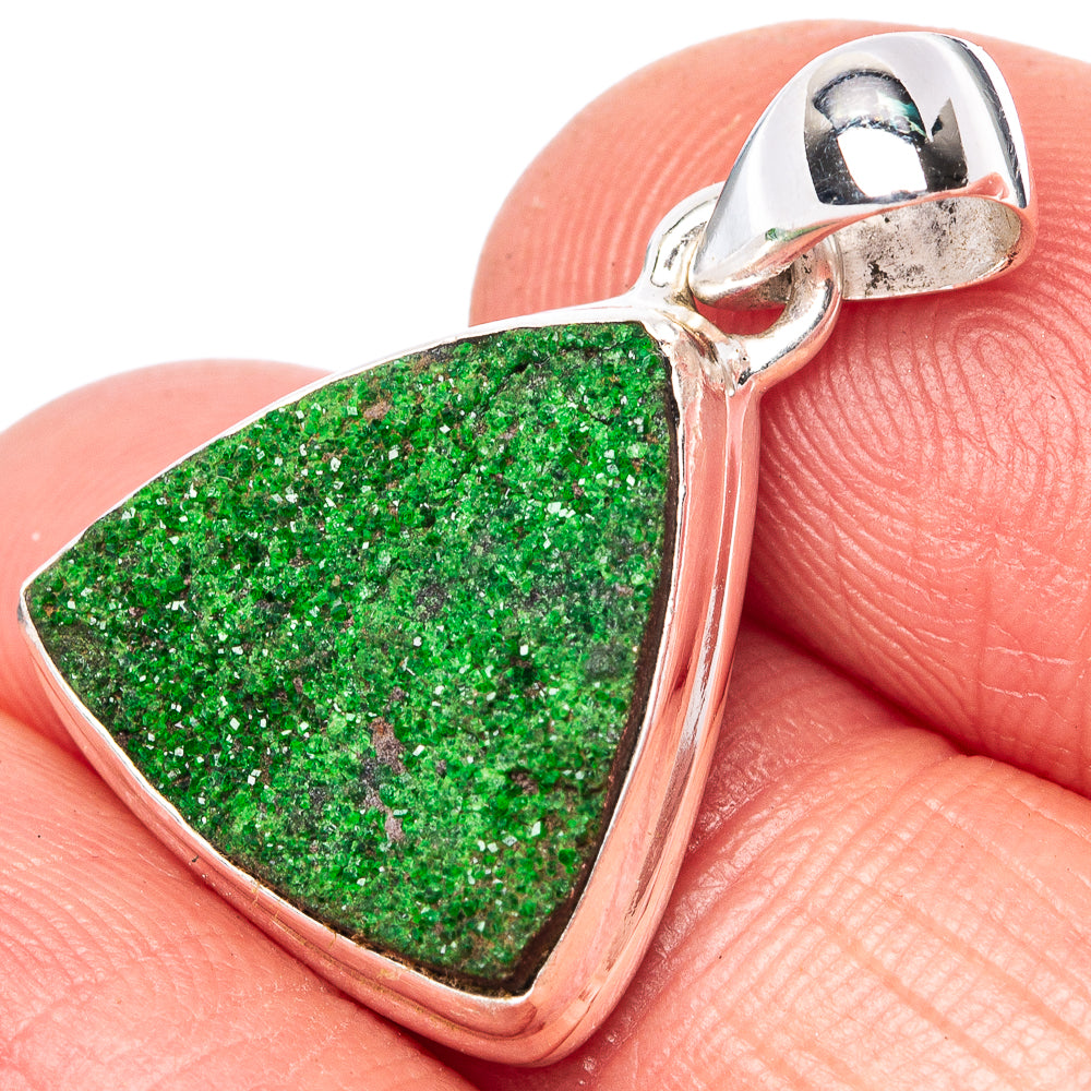 925 sterling silver pendant with triangular green uvarovite garnet and loop bail