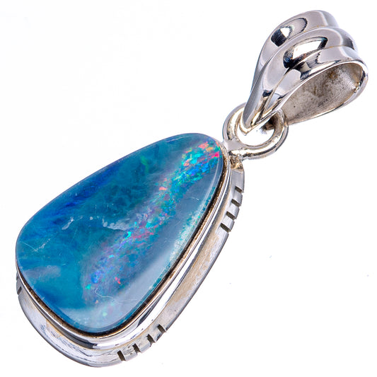 Sterling silver opal doublet pendant with blue teardrop stone and oval bail