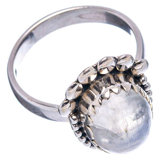 Rainbow moonstone ring, .925 sterling silver, side view of oval cabochon and bead band