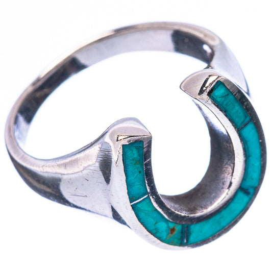 Turquoise Inlay Horseshoe Ring Size 7.25 (925 Sterling Silver) R2246