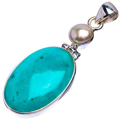 Peruvian Amazonite, Cultured Pearl Pendant 2" (925 Sterling Silver) P39257