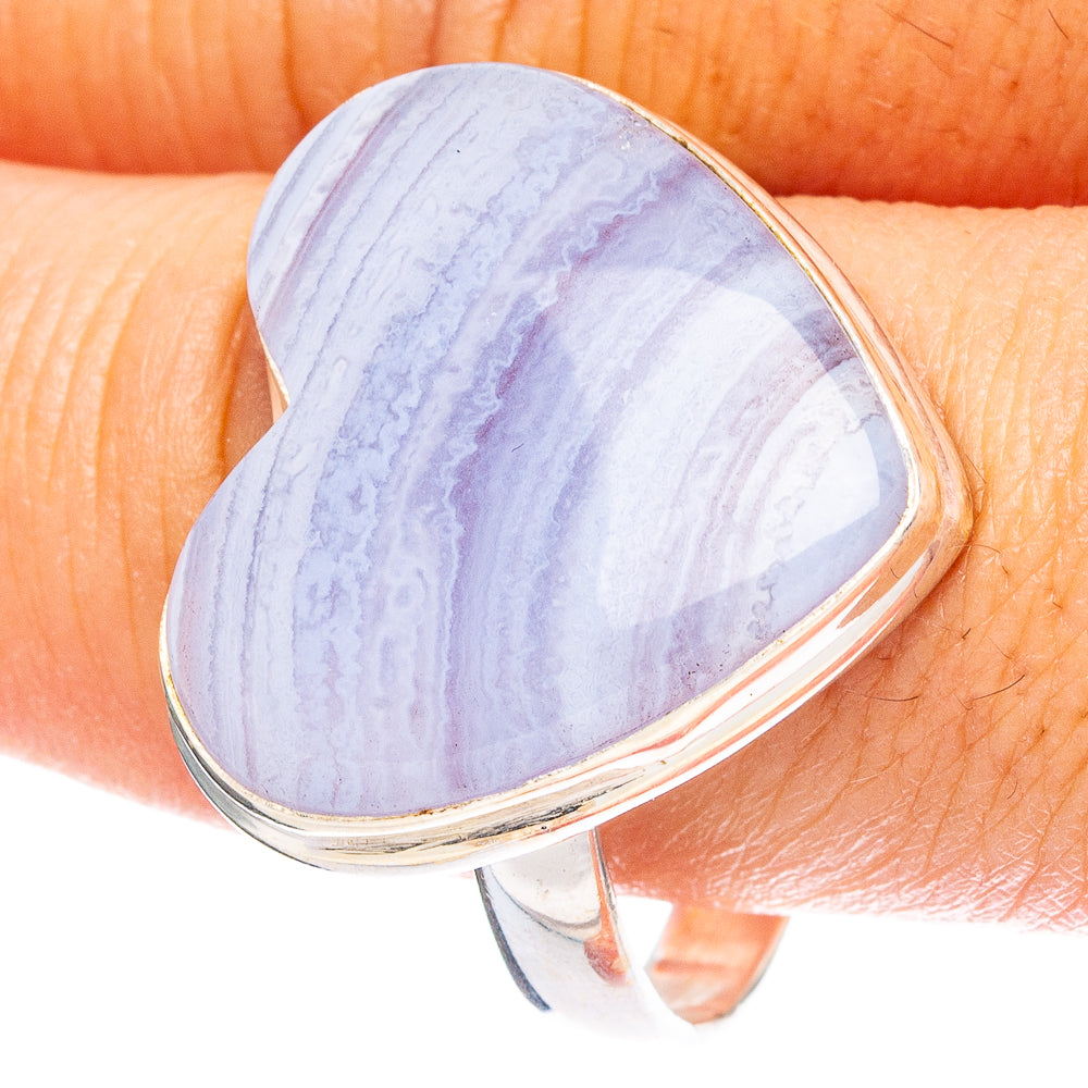 Heart-shaped sterling silver ring with lavender blue moonstone cabochon