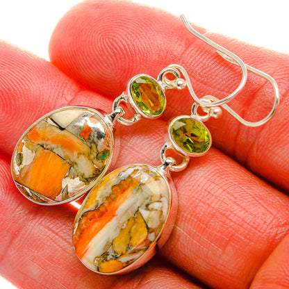 Orange Copper Composite Turquoise, Peridot Earrings 1 3/4" (925 Sterling Silver) EARR431990