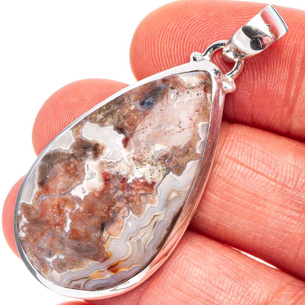 Laguna Lace Agate Pendant 1 3/4" (.925 Sterling Silver)