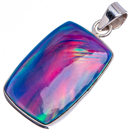 Rectangular iridescent opal pendant in .925 sterling silver frame with top bail