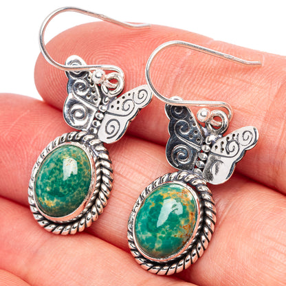 Chrysocolla Butterfly Earrings 1 3/8" (925 Sterling Silver) E1421