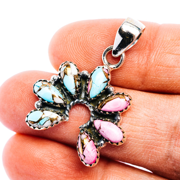 Exclusive Southwestern Style Cotton Candy Turquoise Naja Pendant 1 3/8" (.925 Sterling Silver)