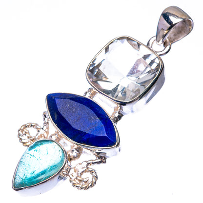 Lapis Lazuli, White Quartz, Blue Fluorite 925 Sterling Silver Pendant 2" (925 Sterling Silver) PD38669