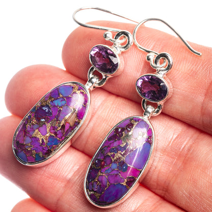 Purple Copper Composite Turquoise, Amethyst Earrings 1 7/8" (925 Sterling Silver) E432997