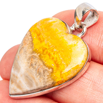 Sterling silver heart pendant with yellow and honey bee jasper stone and loop bail