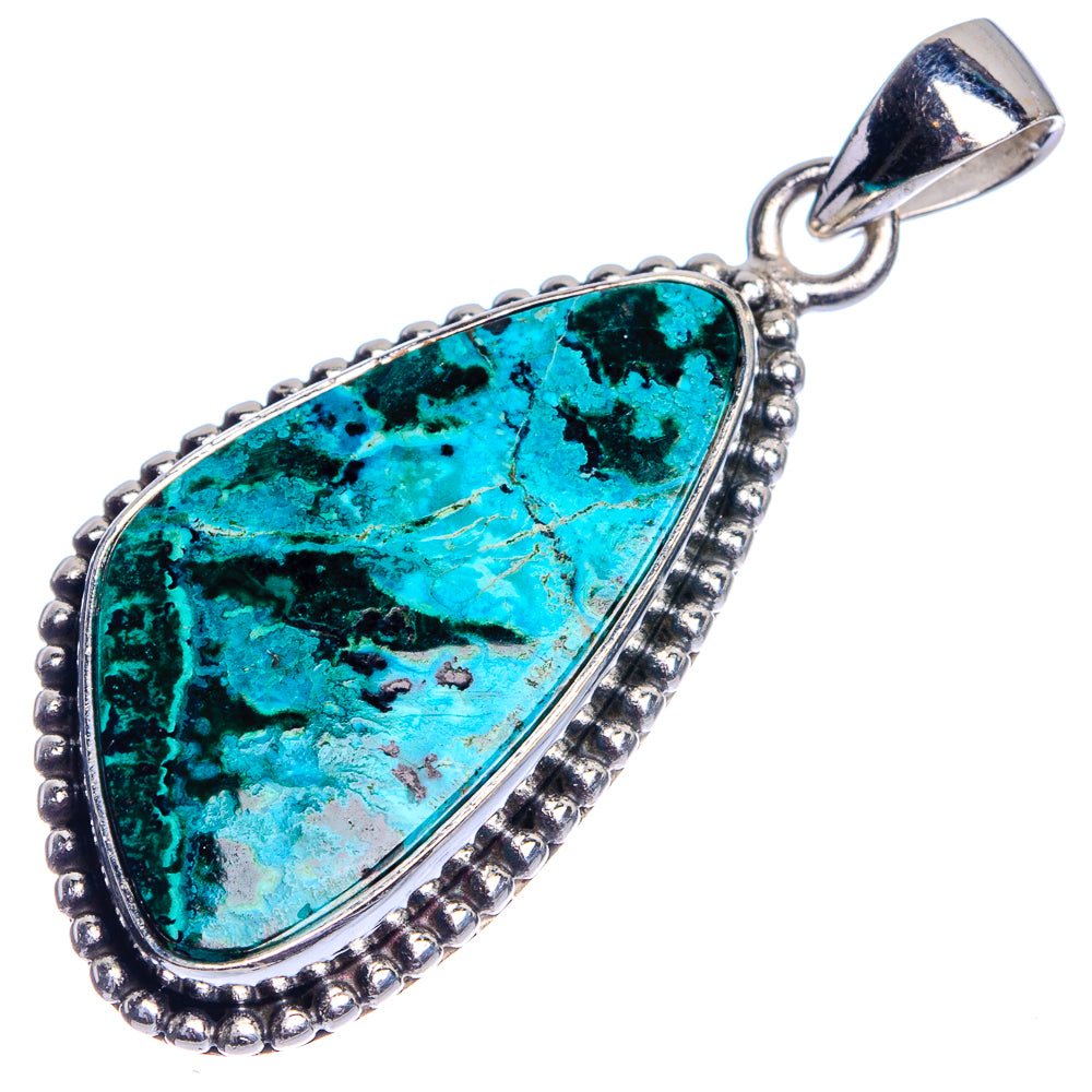 925 sterling silver teardrop pendant with green-blue chrysocolla stone