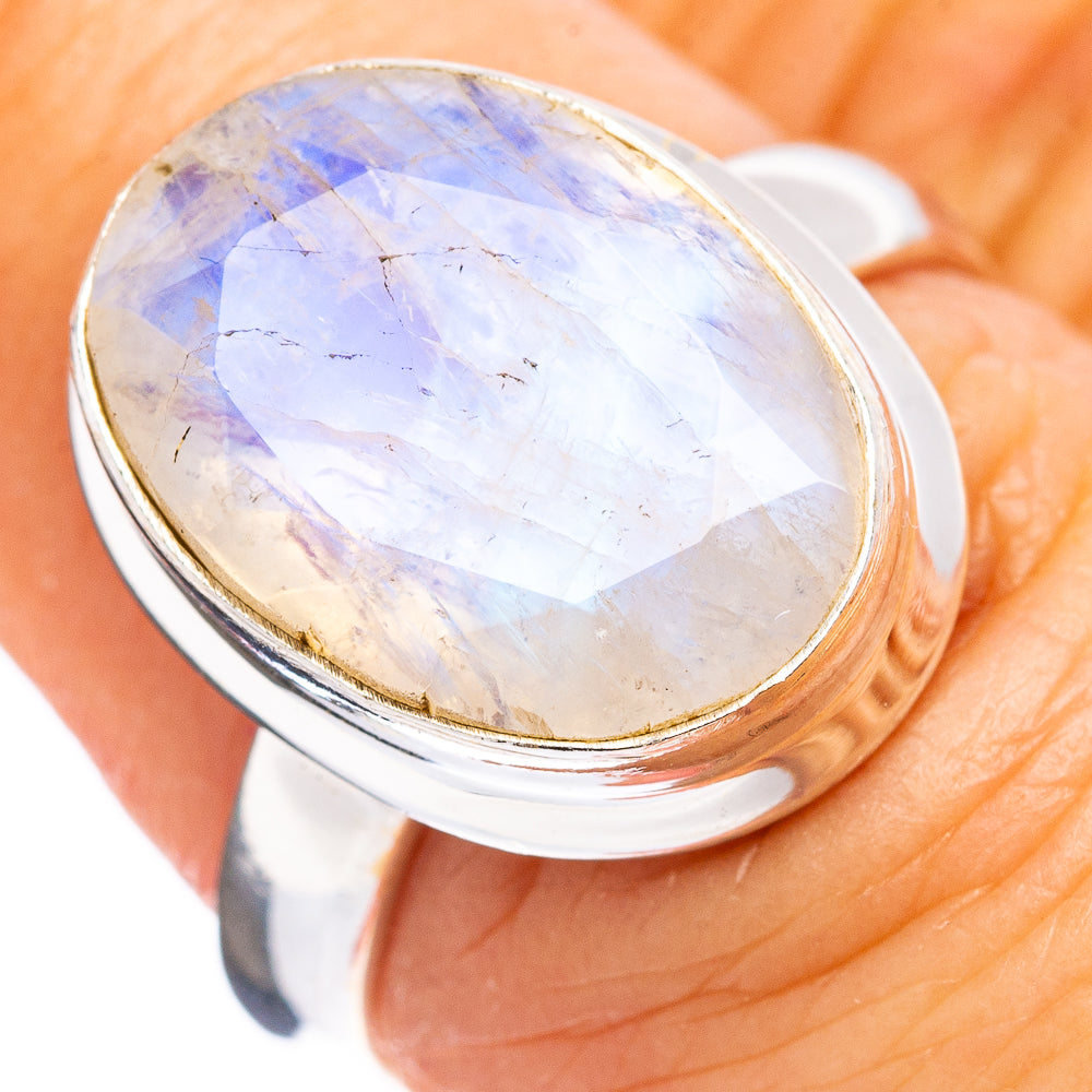 Faceted Rainbow Moonstone Ring Size 6.75 (.925 Sterling Silver)