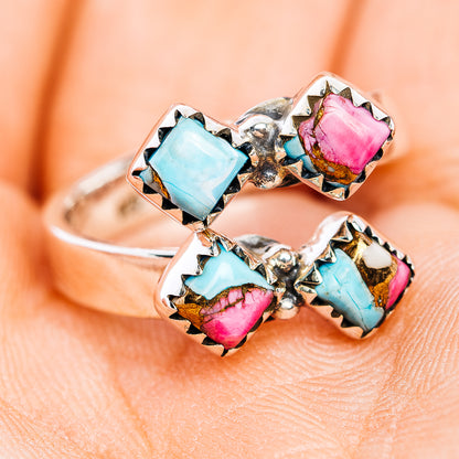 Southwestern Style Cotton Candy Turquoise Ring Size 6 Adjustable (.925 Sterling Silver)