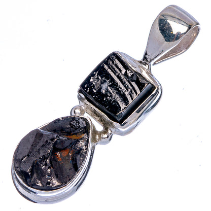 Rare shungite pendant, 925 sterling silver with black raw stone and loop bail