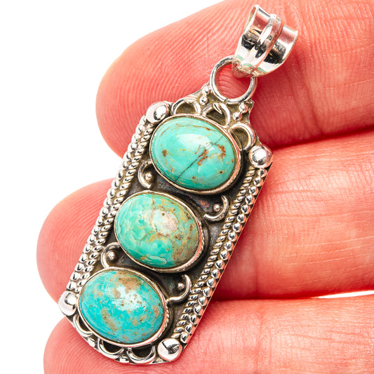 Sterling silver turquoise pendant with three oval cabochons and side bezels