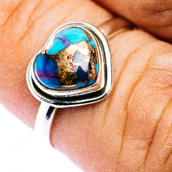Purple Copper Turquoise Heart Ring Size 6 (.925 Sterling Silver)