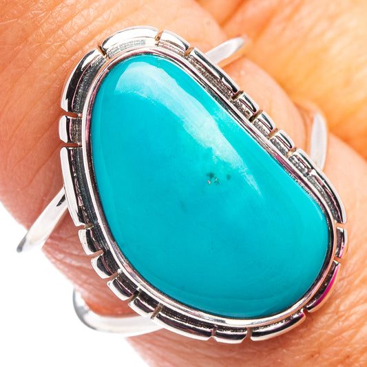 Turquoise oval cabochon ring, .925 sterling silver, size 8, bezel with small accents