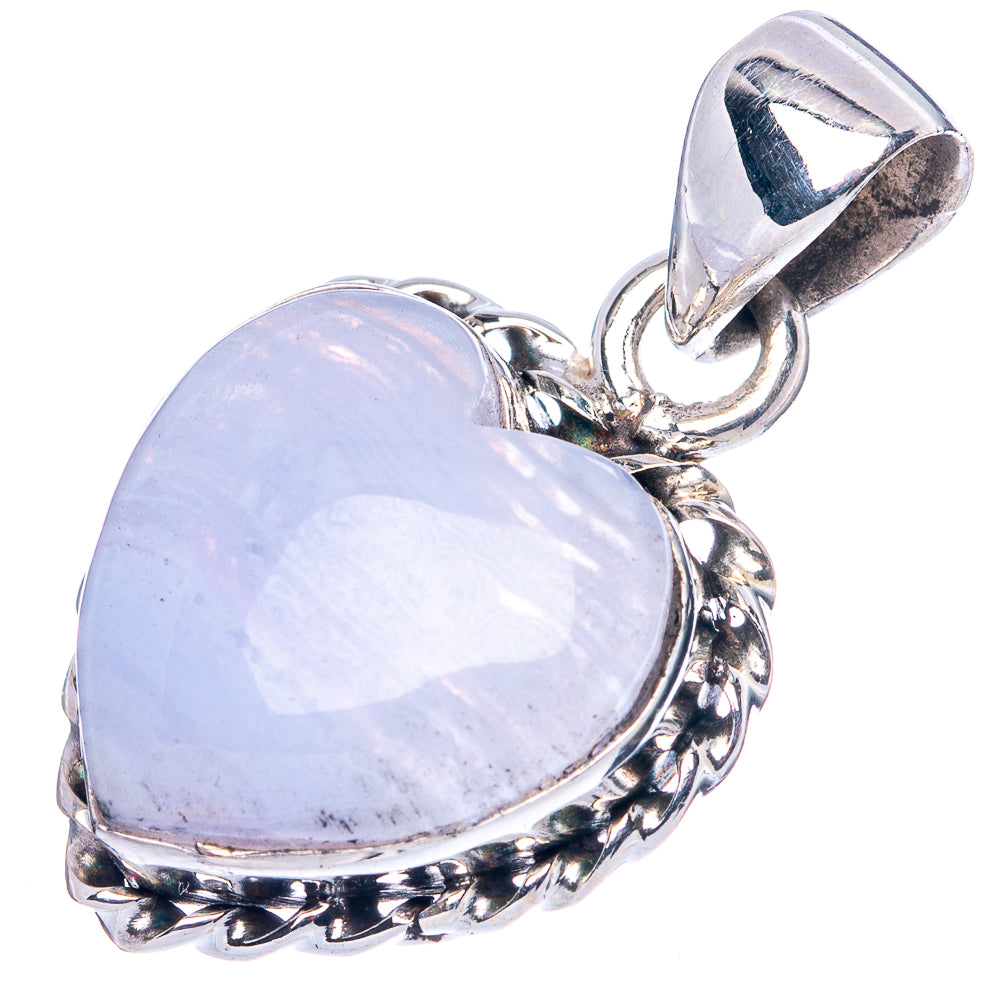 Blue Lace Agate Heart Pendant 1 1/8" (925 Sterling Silver) P42522