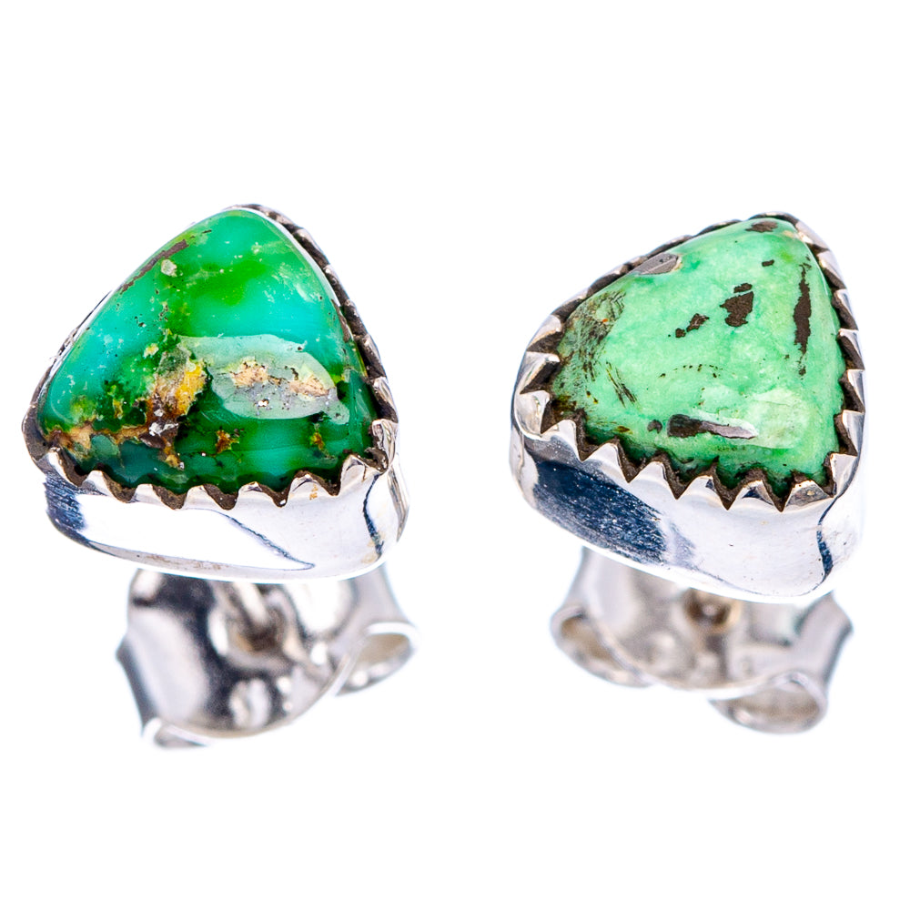Turquoise teardrop stud earrings with sawtooth bezel, .925 sterling silver