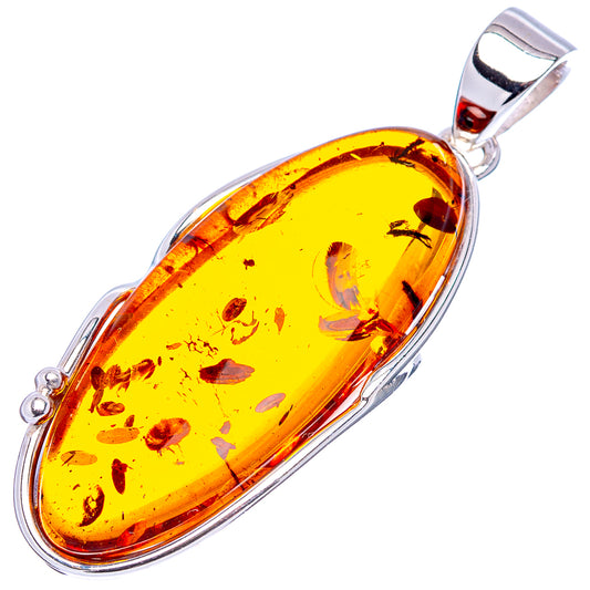Oval amber stone pendant in .925 sterling silver bezel and loop bail