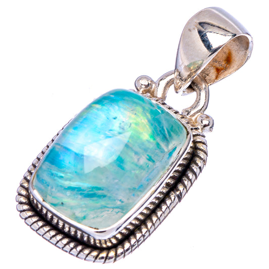 Sterling silver moonstone pendant with oval blue stone, raised rope border and bail