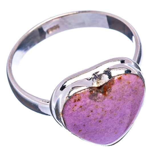 Sterling silver heart ring with purple stone, open profile, size 9.25