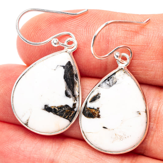 .925 sterling silver teardrop earrings with white buffalo stone and dark matrix