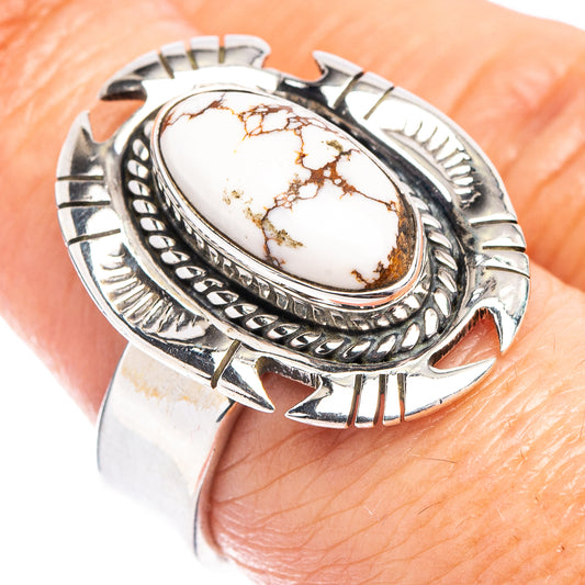 925 sterling silver adjustable ring with oval white jasper and brown veining centerpiece