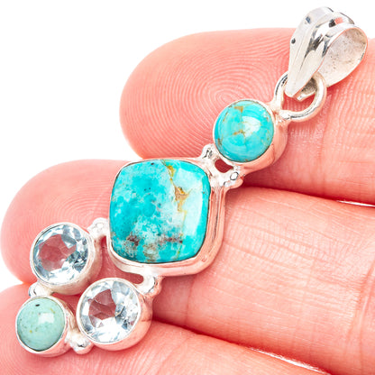 Rare Kingman Turquoise, Blue Topaz, Larimar Pendant 1 3/4" (925 Sterling Silver) P41100