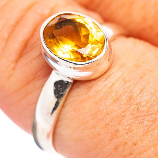 Oval citrine bezel ring in .925 sterling silver, size 8, with polished silver band