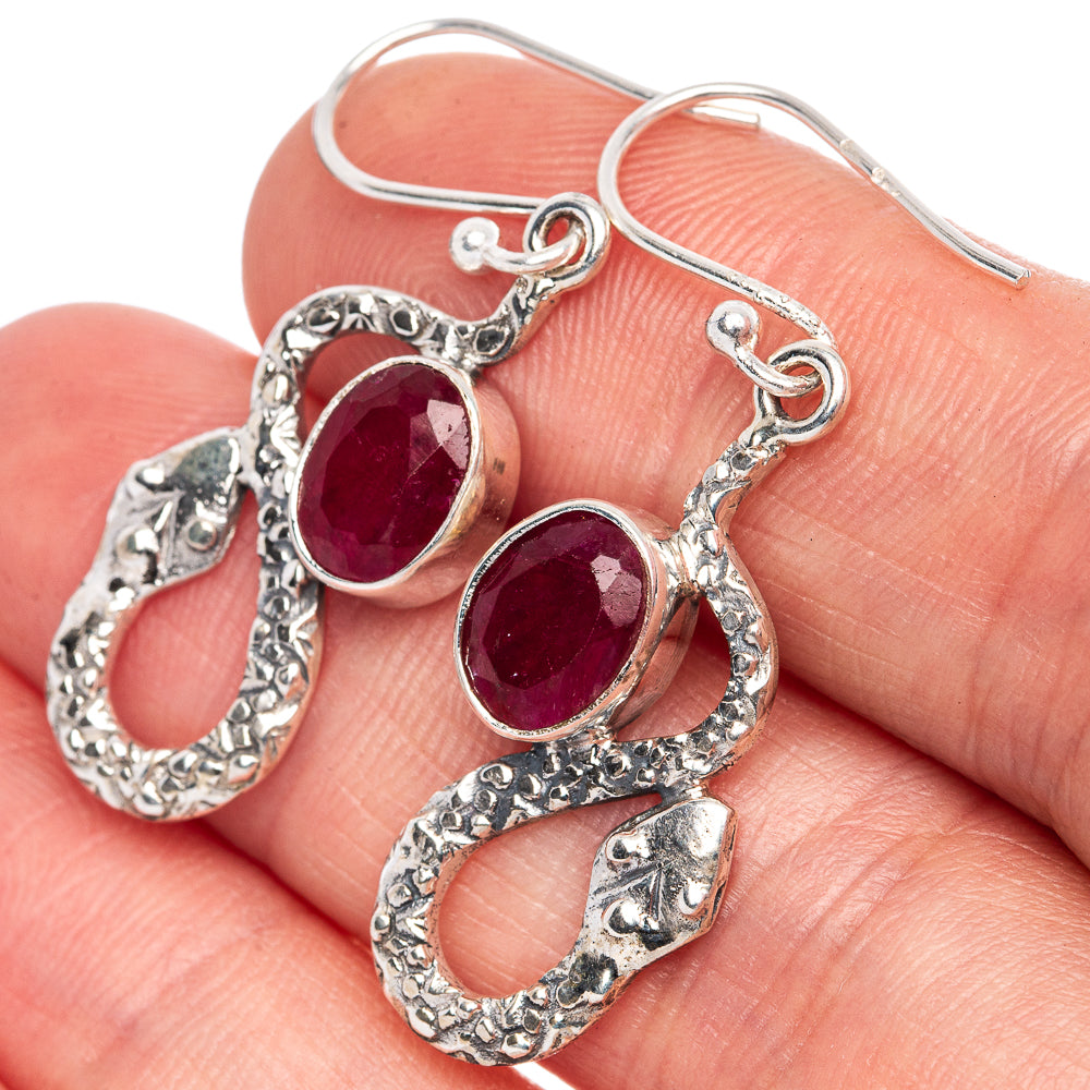 Value Red Sillimanite Snake Earrings 1 5/8" (925 Sterling Silver) E1313