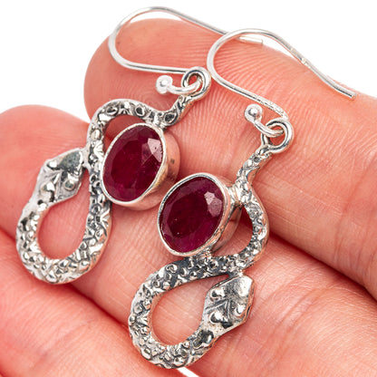 Value Red Sillimanite Snake Earrings 1 5/8" (925 Sterling Silver) E1313