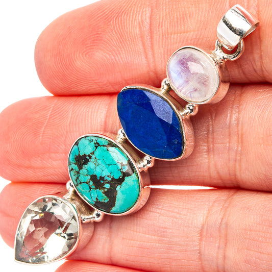 .925 sterling silver gemstone pendant with moonstone, blue, turquoise, and clear stones