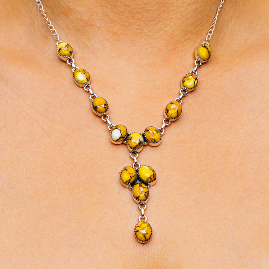 Honey Dahlia Turquoise Necklace 12 to 17" (.925 Sterling Silver)