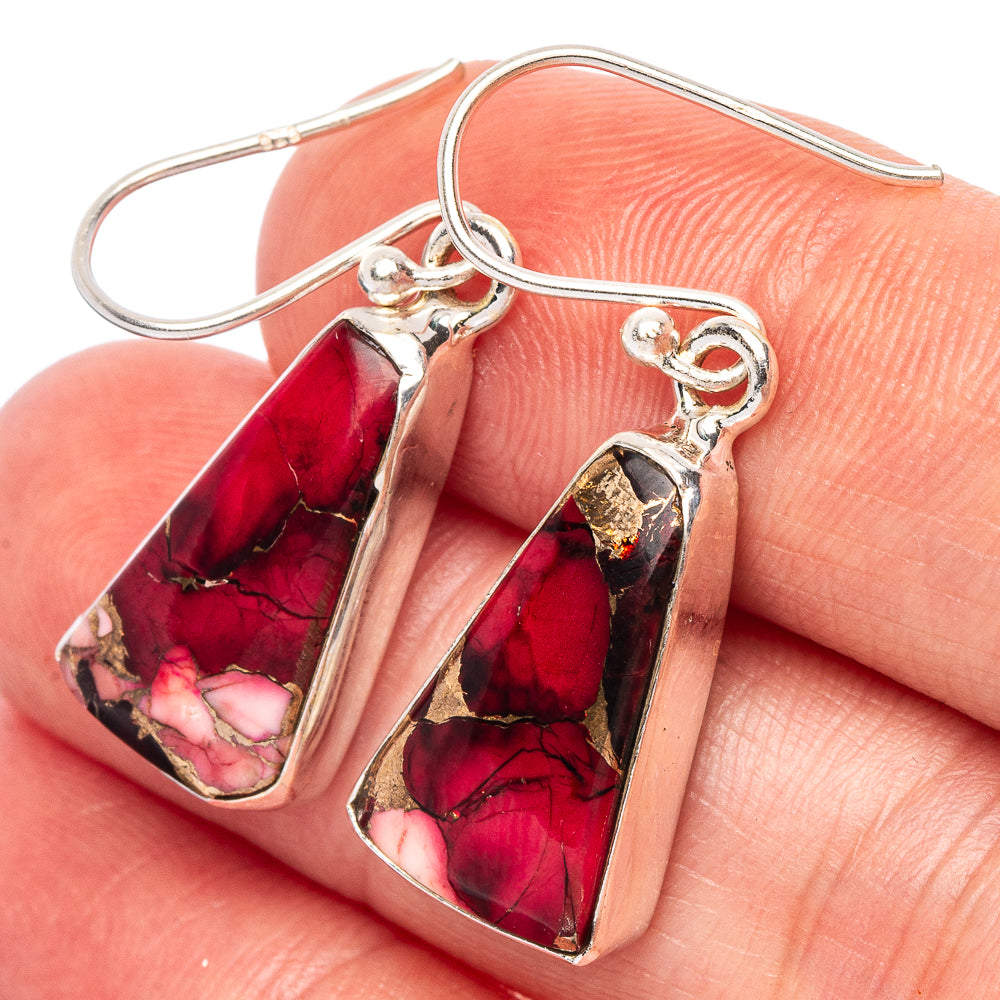 Pink Copper Composite Turquoise Earrings 1 3/8" (925 Sterling Silver) E2649