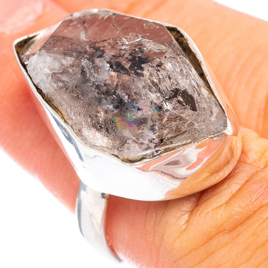 Sterling silver herkimer diamond ring with faceted crystal bezel, size 5.5