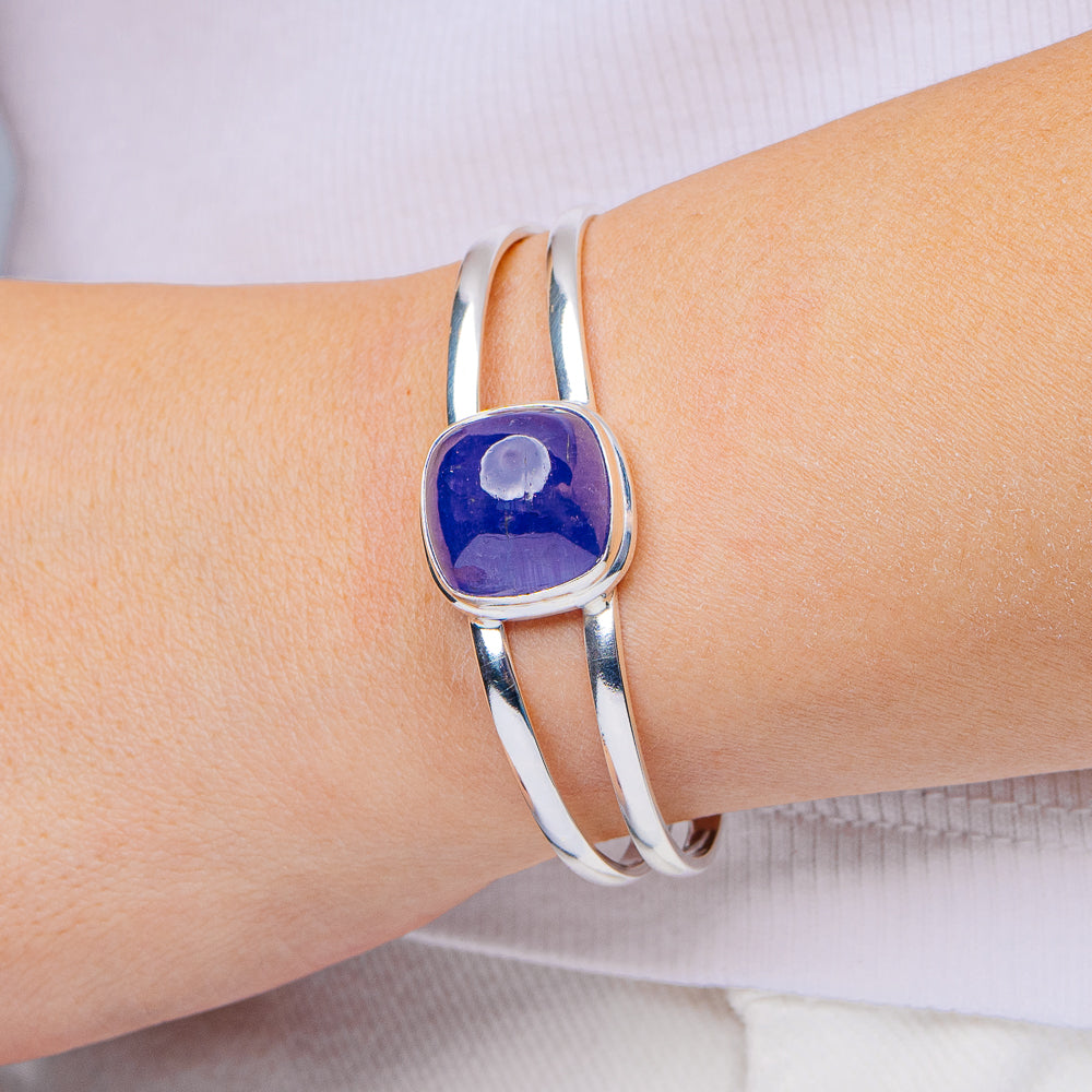 Tanzanite Cuff Bracelet Adjustable (.925 Sterling Silver)