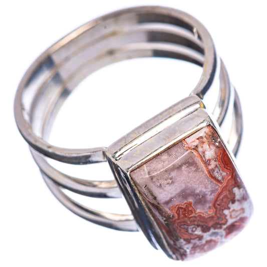 Sterling silver ring with rectangular jasper cabochon front, orange-white marbled pattern