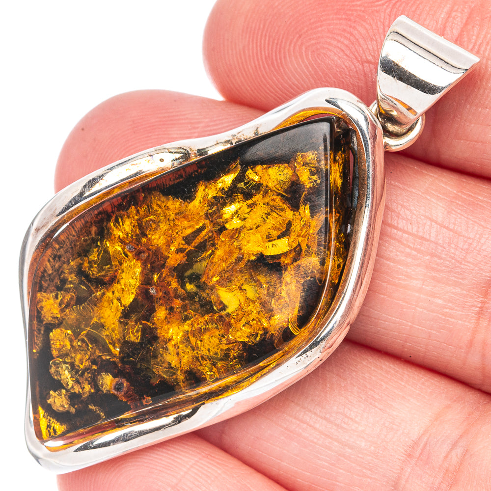 Ana Silver Co Baltic Amber Pendant 2" (925 Sterlnig Silver)