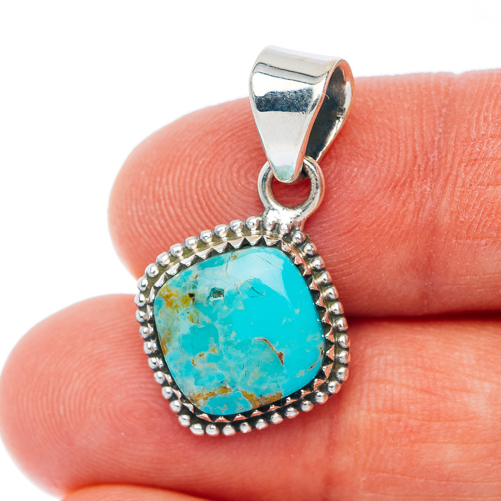 Exclusive Southwestern Style Kingman Turquoise Pendant 1 1/8" (.925 Sterling Silver)