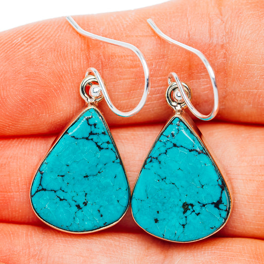 Tibetan Turquoise Earrings 1 3/8" (German Silver)