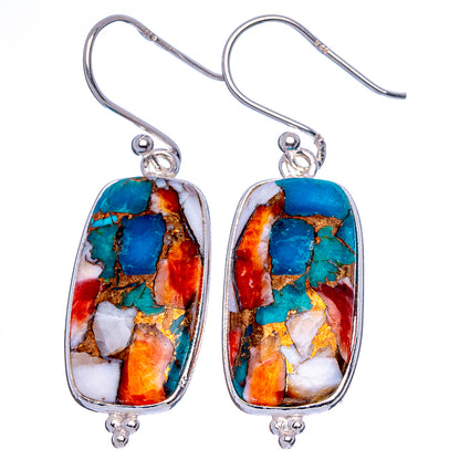 Spiny Oyster Turquoise Earrings 1 5/8" (925 Sterling Silver) E1832