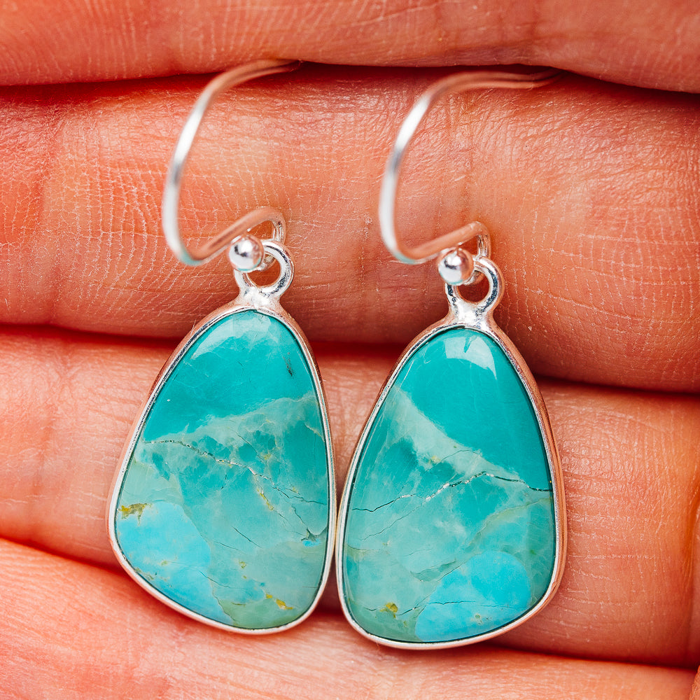 Kingman Turquoise Earrings 1 3/8" (.925 Sterling Silver)