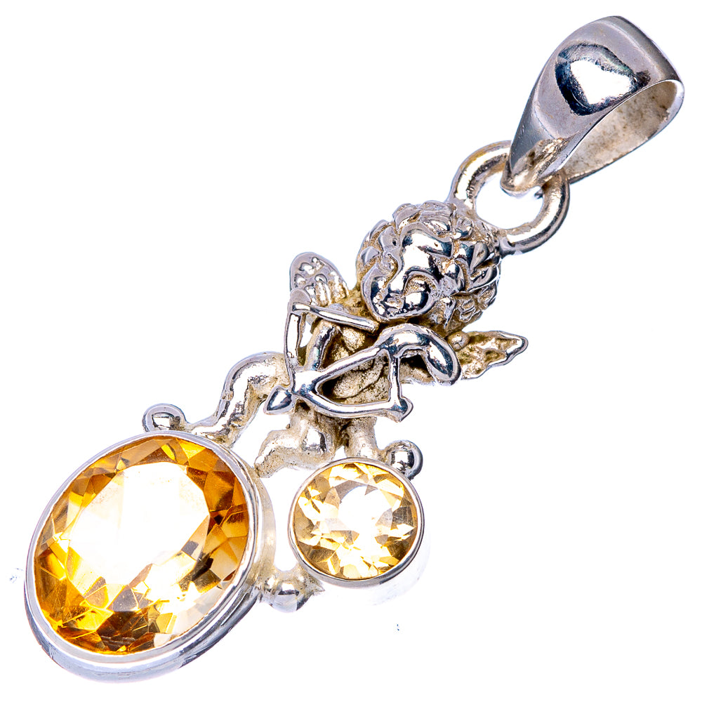 925 sterling silver angel pendant with large oval and small round faceted citrine stones