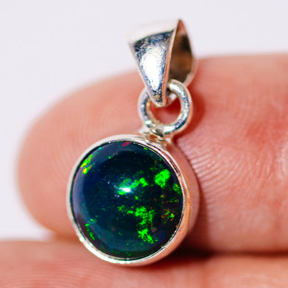Black Ethiopian Opal Pendant 3/4" (.925 Sterling Silver)