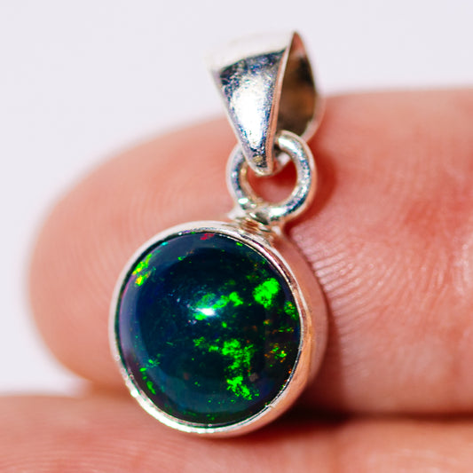 Black Ethiopian Opal Pendant 3/4" (.925 Sterling Silver)