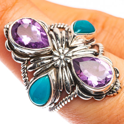 Large Faceted Amethyst, Sleeping Beauty Turquoise Ring Size 7 (925 Sterling Silver) RING143461