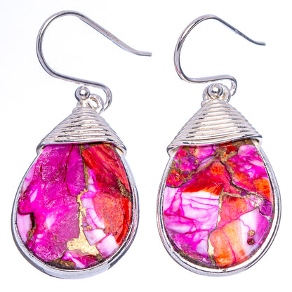Kingman Pink Dahlia Turquoise Earrings 1 1/2" (925 Sterling Silver) E1905