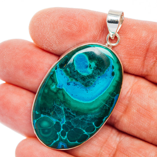 Premium Malachite In Chrysocolla Pendant 2" (.925 Sterling Silver)